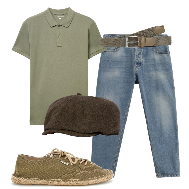 Outfit uomo - Total look #2444538. Stile Urban per Tutti i giorni. Abbinamento con cinture, polo, jeans, cappelli e berretti, espadrillas.