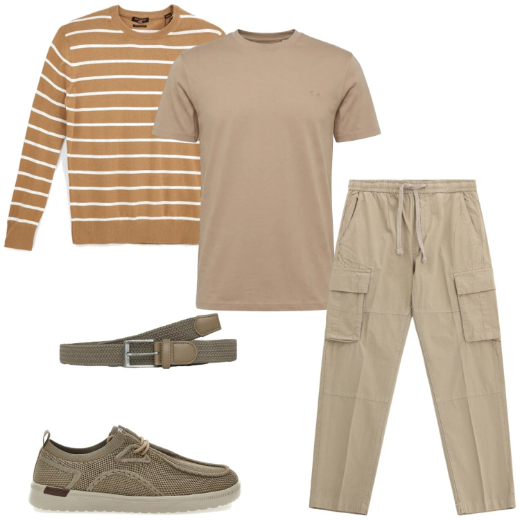 Outfit uomo - Total look #2444562. Stile Casual per Tutti i giorni. Abbinamento con t-shirt, pantaloni cargo, cinture, scarpe stringate, pullovers.