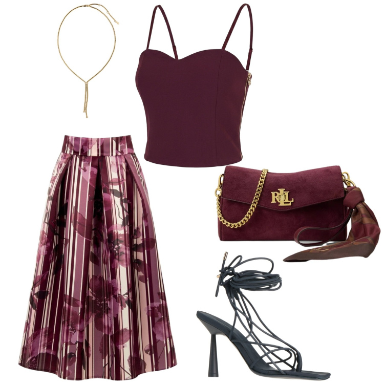 Outfit donna - Total look #2444584. Stile Bon Ton per Cerimonia. Abbinamento con ciabatte, gonne longuette, top, collane, borse a tracolla.