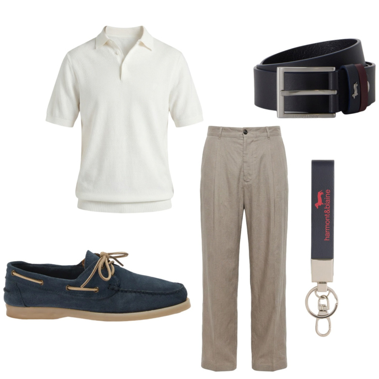 Outfit uomo - Total look #2444585. Stile Casual per Tutti i giorni. Abbinamento con scarpe stringate, polo, cinture, portachiavi, pantaloni.