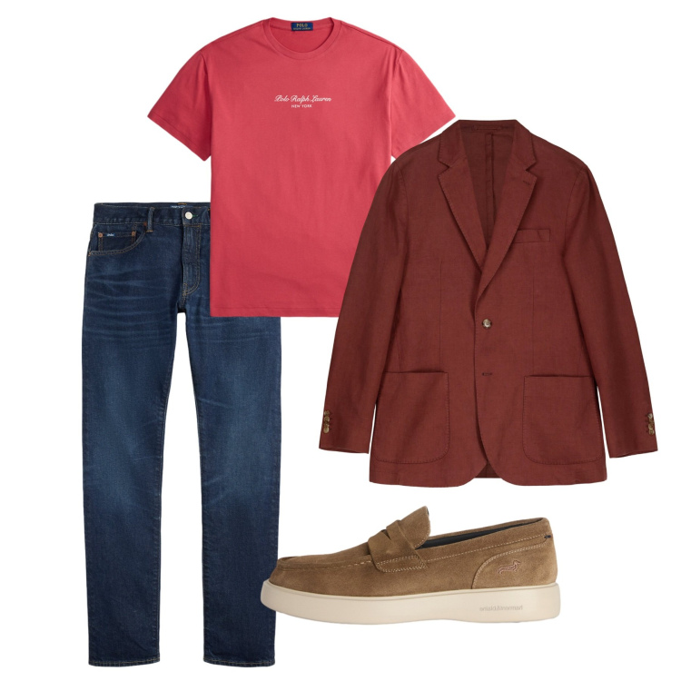 Outfit uomo - Colori accesi. Stile Casual per Tutti i giorni. Abbinamento con scarpe stringate, giacche, jeans, t-shirt.
