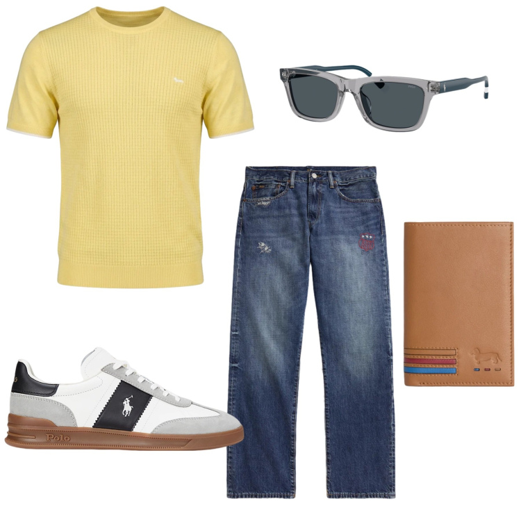 Outfit uomo - Total look #2444592. Stile Casual per Tutti i giorni. Abbinamento con portafogli, t-shirt, sneakers, occhiali da sole, jeans dritti.