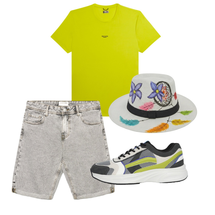 Outfit uomo - Agosto. Stile Casual per Tutti i giorni. Abbinamento con sneakers, shorts, t-shirt, cappelli.
