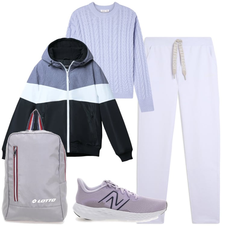 Outfit donna - Alpine altitude. Stile Casual per Tutti i giorni. Abbinamento con maglieria, giacche, pantaloni, scarpe sportive, zaini.