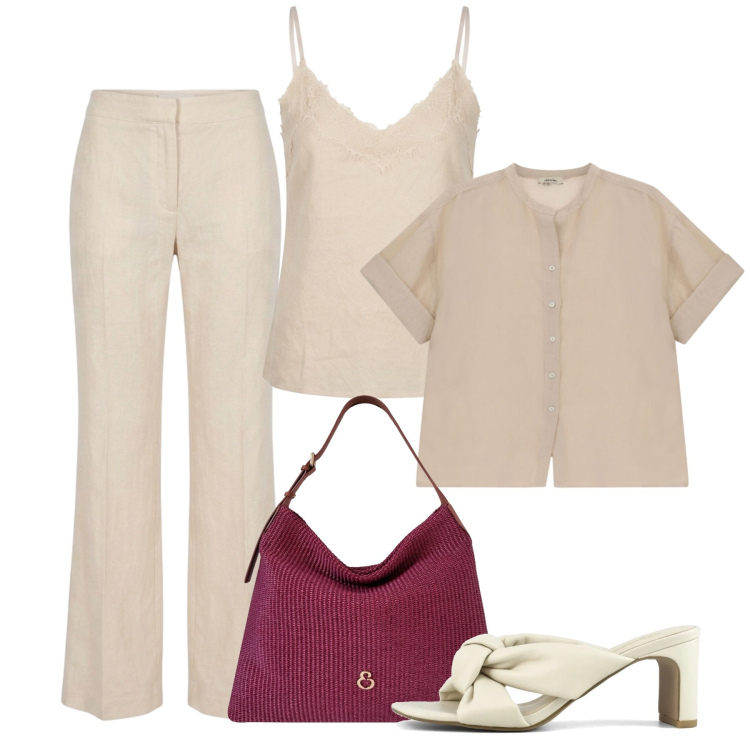 Outfit donna - Natural twist rafia mirtillo. Stile Casual chic per Tutti i giorni. Abbinamento con camicie a manica corta, top, pantaloni, borse a spalla, sandali col tacco.
