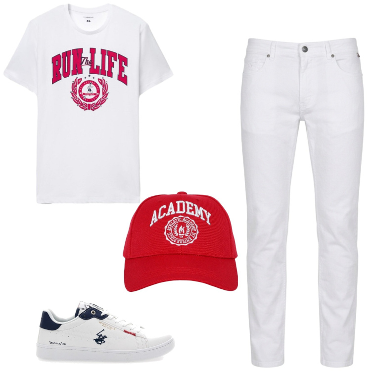 Outfit uomo - Total look #2444675. Stile Casual per Tutti i giorni. Abbinamento con cappelli, t-shirt, pantaloni, sneakers.