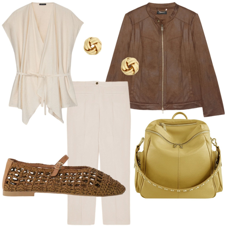 Outfit donna - Timeless skin Jacket. Stile Basic per Tutti i giorni. Abbinamento con ballerine, blazer, caftani, pantaloni, orecchini, zaini.