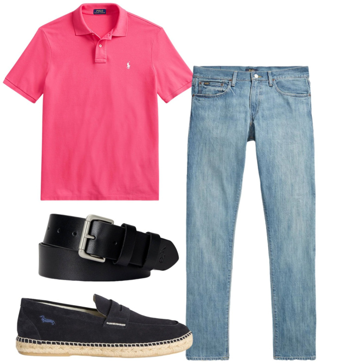 Outfit uomo - Total look #2444709. Stile Casual Abbinamento con espadrillas, cinture, polo, jeans.