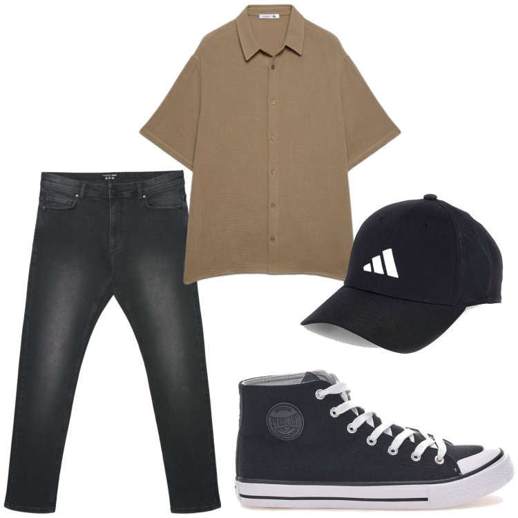 Outfit uomo - Total look #2444711. Stile Casual per Tutti i giorni. Abbinamento con jeans skinny, camicie a manica corta, sneakers, cappelli con visiera.