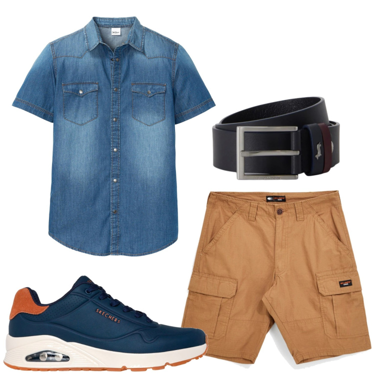 Outfit uomo - Total look #2444723. Stile Casual per Tutti i giorni. Abbinamento con camicie a manica corta, cinture, bermuda, sneakers.