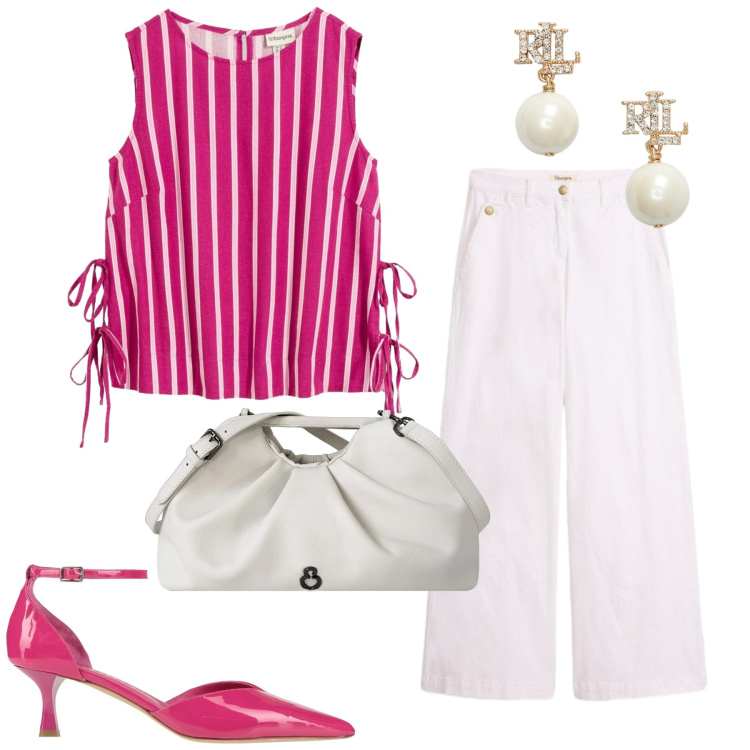 Outfit donna - Total look #2444747. Stile Glamour per Serata fuori. Abbinamento con décolleté, pantaloni, canottiere, orecchini, clutch.