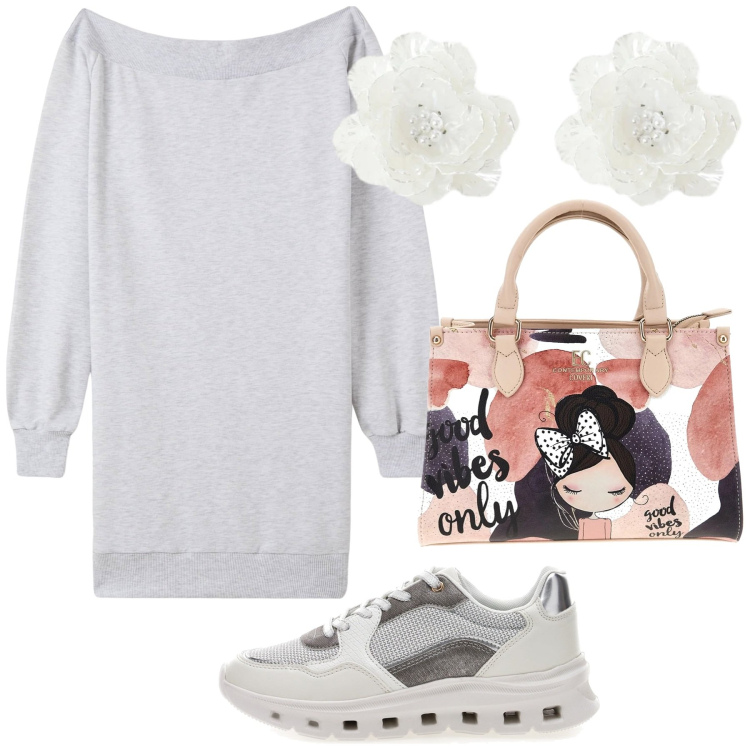 Outfit donna - Total look #2444757. Stile Basic per Tutti i giorni. Abbinamento con vestiti corti, orecchini, sneakers, borse a mano.