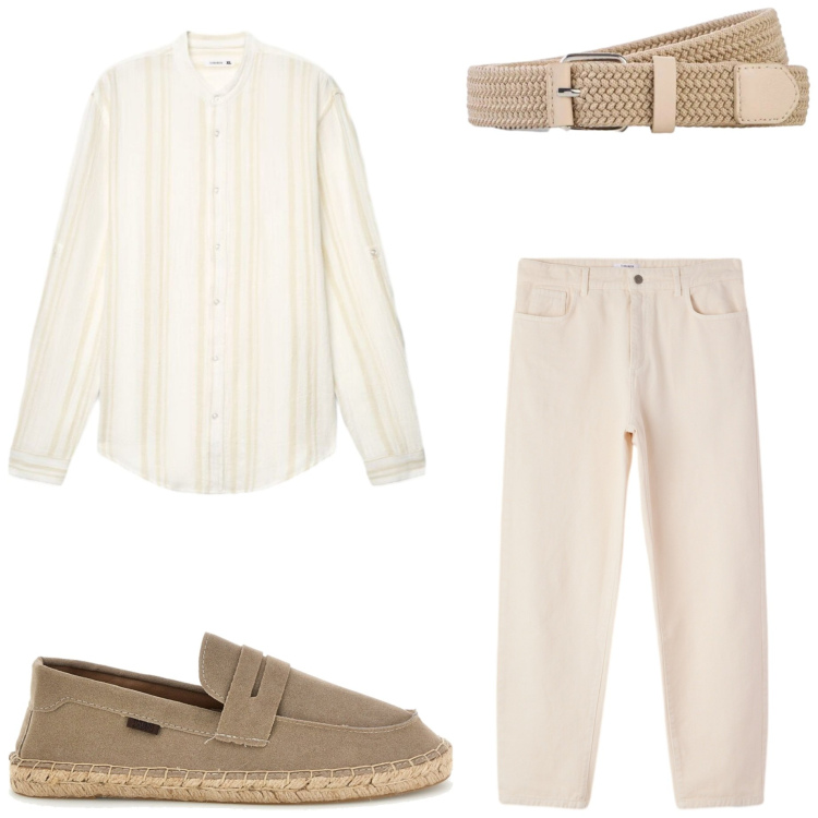 Outfit uomo - Aperitivo d\'estate. Stile Casual per Serata speciale. Abbinamento con cinture, pantaloni, camicie, espadrillas.