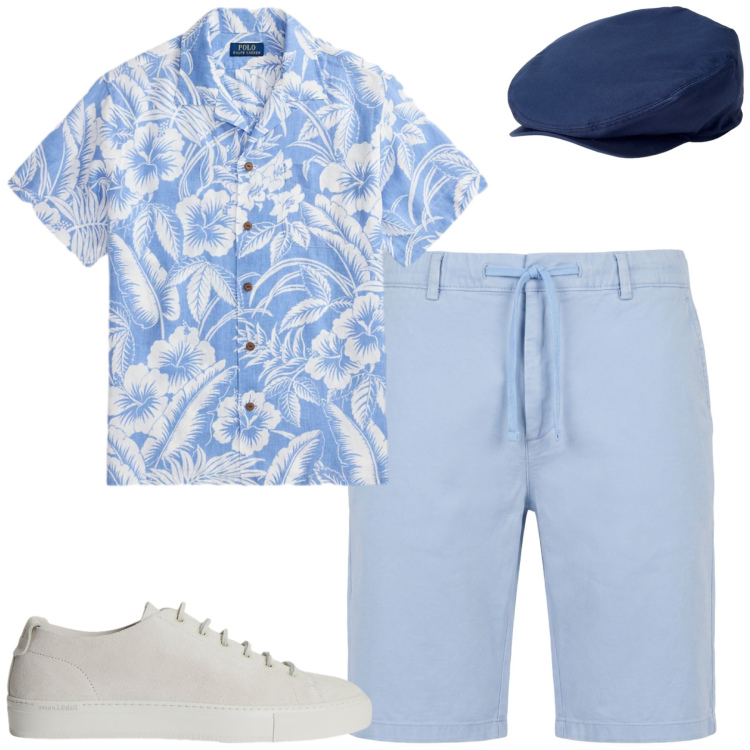 Outfit uomo - Resort mood. Stile Casual per Mare. Abbinamento con bermuda, cappelli, sneakers, camicie.