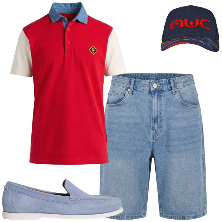 Outfit uomo - Total look #2444779. Stile Casual per Tutti i giorni. Abbinamento con cappelli con visiera, polo, scarpe stringate, shorts.