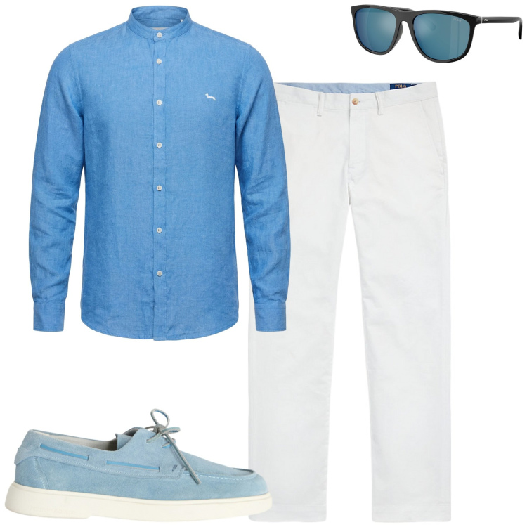 Outfit uomo - City. Stile Urban per Tutti i giorni. Abbinamento con scarpe stringate, camicie, pantaloni, occhiali da sole.