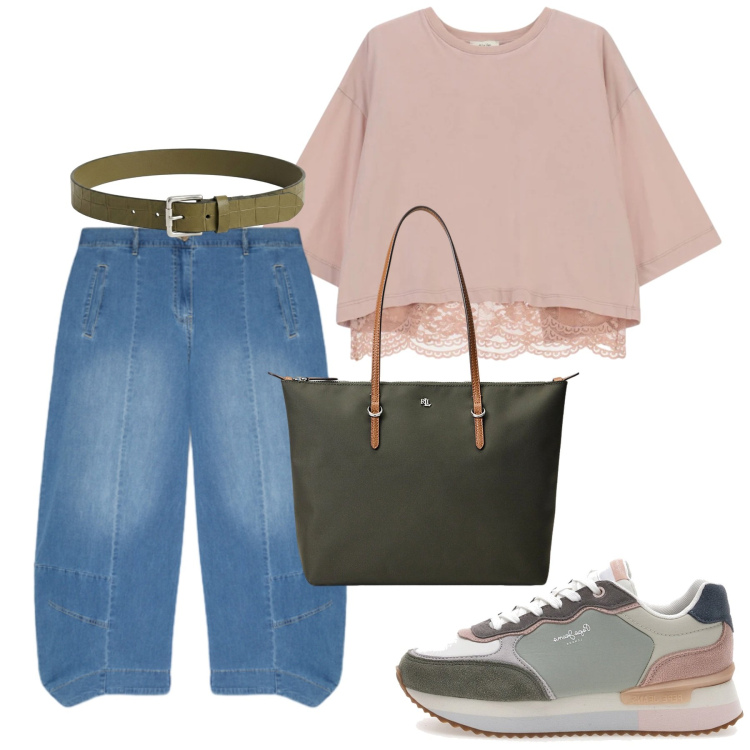 Outfit donna - Total look #2444833. Stile Casual chic per Tutti i giorni. Abbinamento con top, cinture, jeans, borse tote, sneakers.