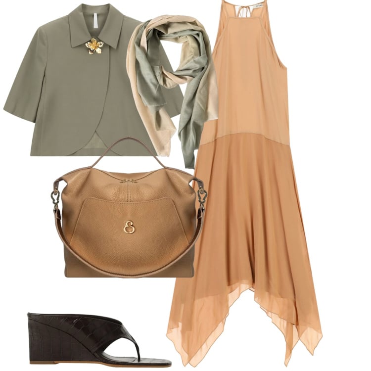 Outfit donna - Elisendra. Stile Casual chic per Tutti i giorni. Abbinamento con sandali, vestiti lunghi, blazer, borse a mano, foulard.