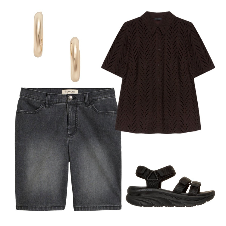 Outfit donna - Oggi mi vesto così. Stile Basic per Tutti i giorni. Abbinamento con bermuda, camicie a manica corta, orecchini, sandali.