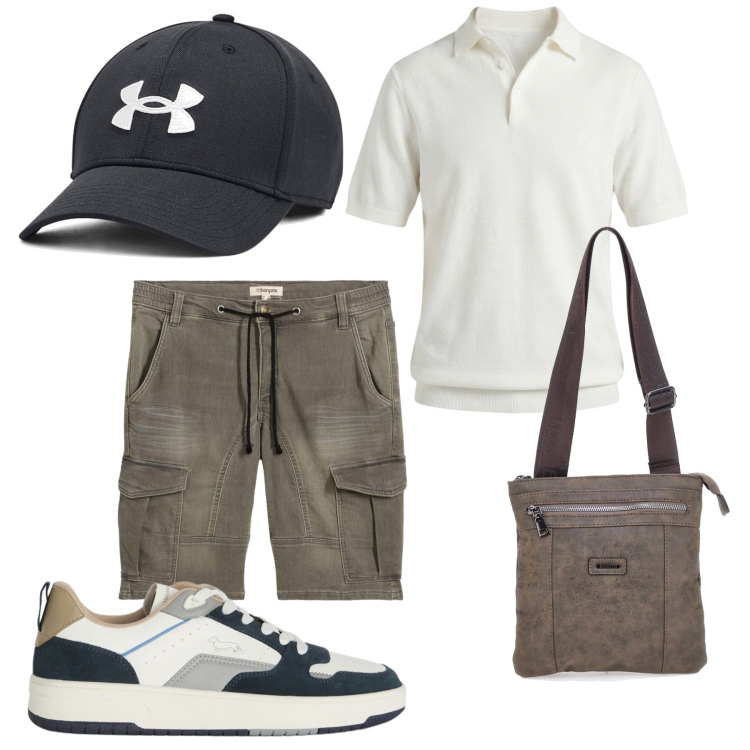 Outfit uomo - Total look #2444861. Stile Urban per Tutti i giorni. Abbinamento con bermuda, polo, sneakers, portafogli, cappelli con visiera.