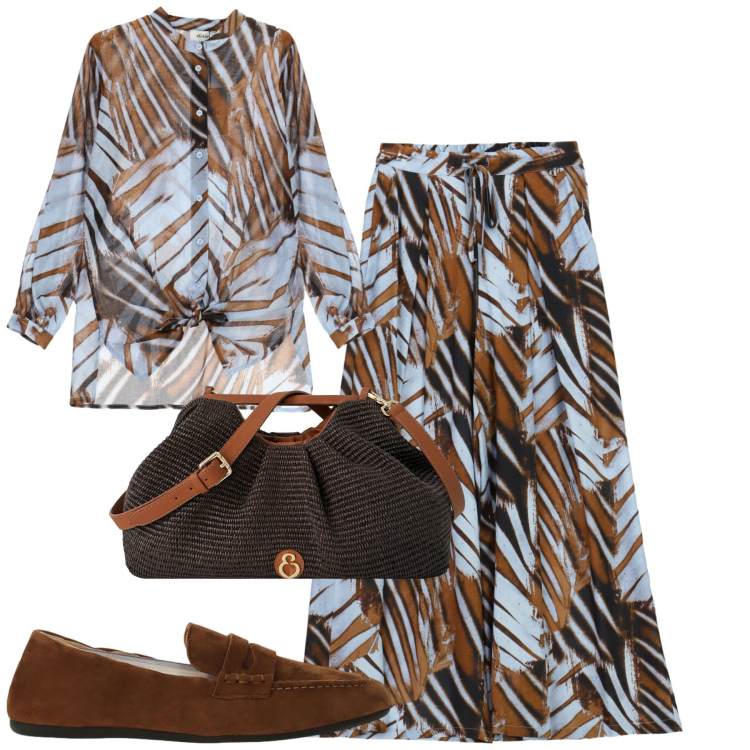 Outfit donna - Dixie. Stile Casual chic per Tutti i giorni. Abbinamento con pantaloni a palazzo, mocassini, camicie, clutch.