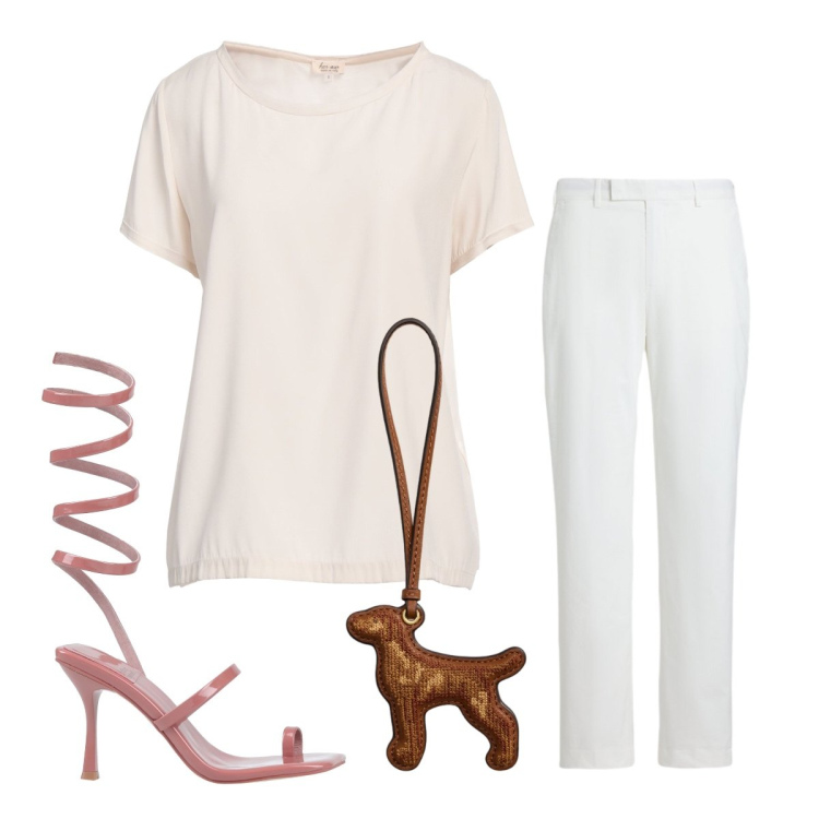 Outfit donna - Look d’agosto. Stile Minimal per Serata fuori. Abbinamento con infradito, top, pantaloni, ciondoli.