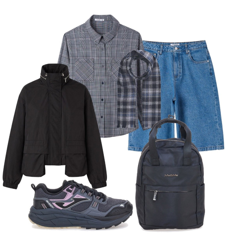 Outfit donna - Camminata in compagnia. Stile Casual per Tutti i giorni. Abbinamento con sciarpe, camicie, bomber, bermuda, zaini, scarpe sportive.