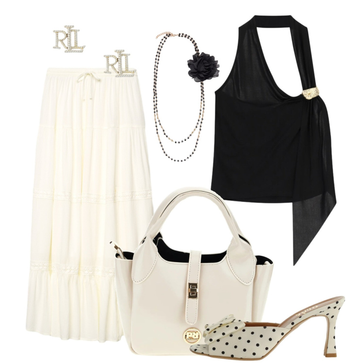 Outfit donna - So chic. Stile Chic per Tutti i giorni. Abbinamento con gonne lunghe, top, sandali col tacco, collane, orecchini, borse a mano.