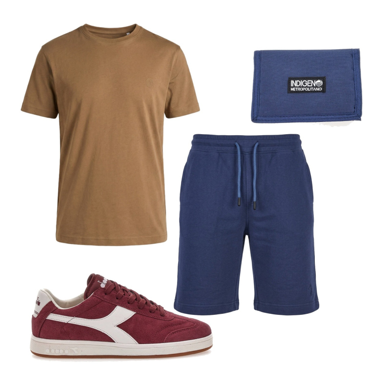 Outfit uomo - Total look #2445025. Stile Casual per Tutti i giorni. Abbinamento con t-shirt, sneakers, portafogli, pantaloni corti.