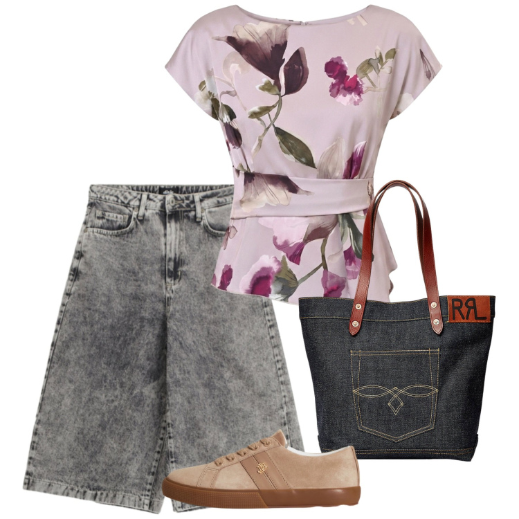 Outfit donna - Agosto. Stile Casual chic per Tutti i giorni. Abbinamento con bermuda, t-shirt, borse tote, sneakers.