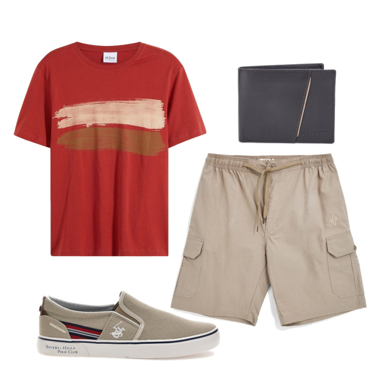 Outfit uomo - Total look #2445041. Stile Casual per Tutti i giorni. Abbinamento con t-shirt, portafogli, scarpe stringate, bermuda.