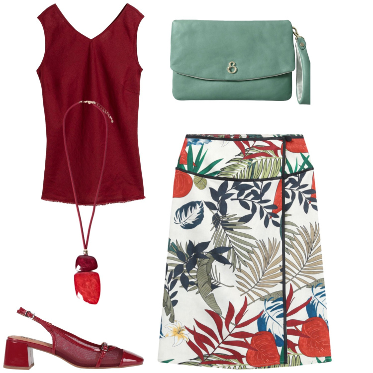Outfit donna - In città. Stile Chic per Tutti i giorni. Abbinamento con décolleté, canottiere, gonne longuette, ciondoli, pochette.