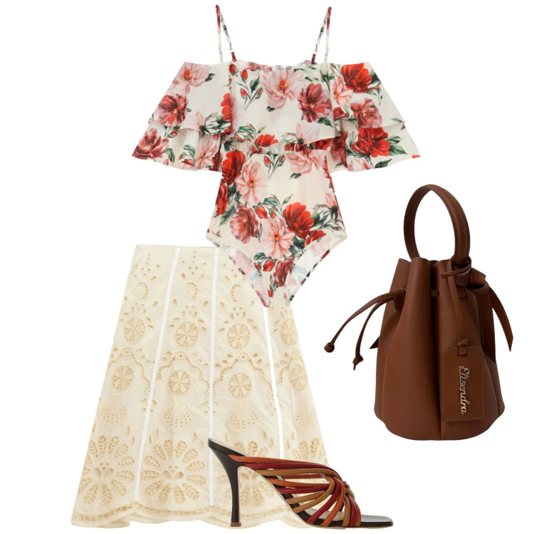 Outfit donna - Aperitivo. Stile Vintage retrò per Tutti i giorni. Abbinamento con body, borse a secchiello, sandali col tacco, gonne longuette.