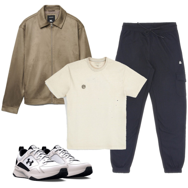 Outfit uomo - Total look #2445095. Stile Casual per Tutti i giorni. Abbinamento con giacche, scarpe sportive, pantaloni cargo, t-shirt.