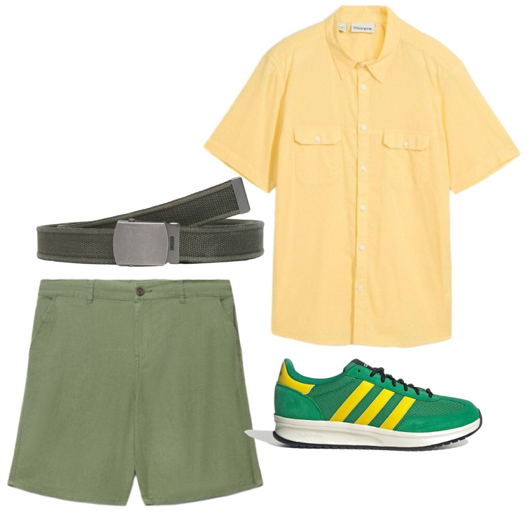 Outfit uomo - Casual sport tutti i giorni mare città. Stile Casual per Tutti i giorni. Abbinamento con camicie a manica corta, cinture, shorts, sneakers.