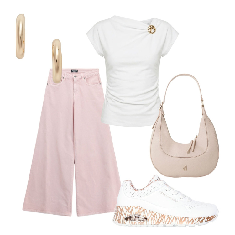Outfit donna - Total look #2445156. Stile Romantica per Tutti i giorni. Abbinamento con jeans, borse a tracolla, t-shirt, orecchini, sneakers.