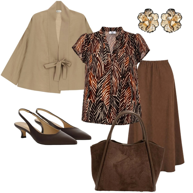 Outfit donna - Settembre: ritorno al lavoro. Stile Bon Ton per Ufficio. Abbinamento con gonne lunghe, bluse, décolleté, blazer, orecchini, borse a spalla.