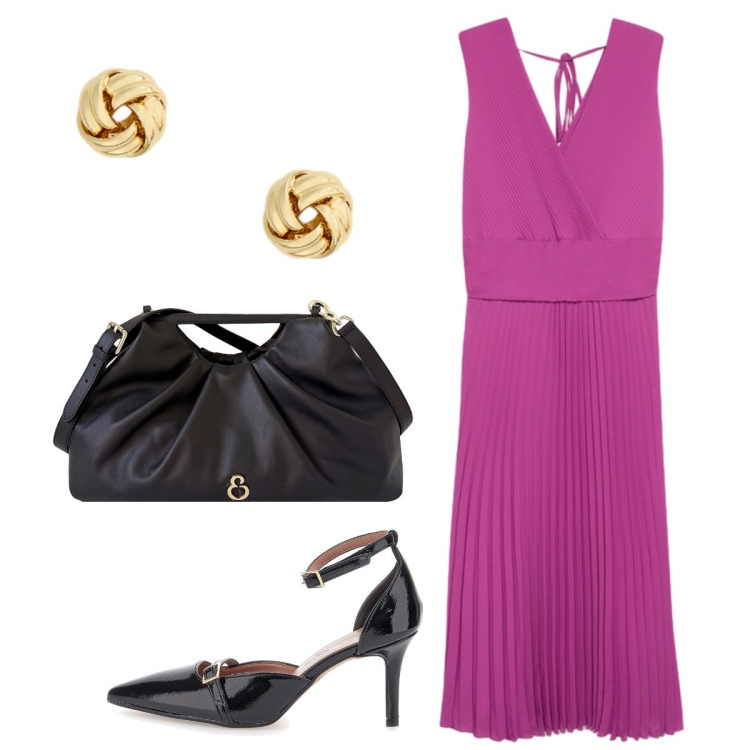 Outfit donna - Invito serale. Stile Glamour per Serata fuori. Abbinamento con vestiti lunghi, orecchini, clutch, décolleté.