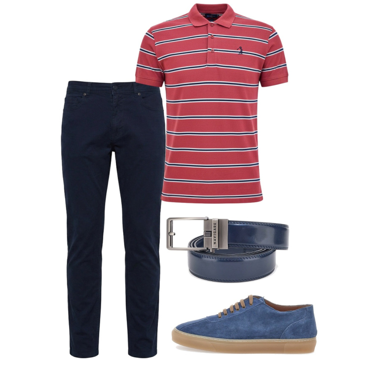 Outfit uomo - Agosto. Stile Casual per Tutti i giorni. Abbinamento con pantaloni, sneakers, cinture, polo.