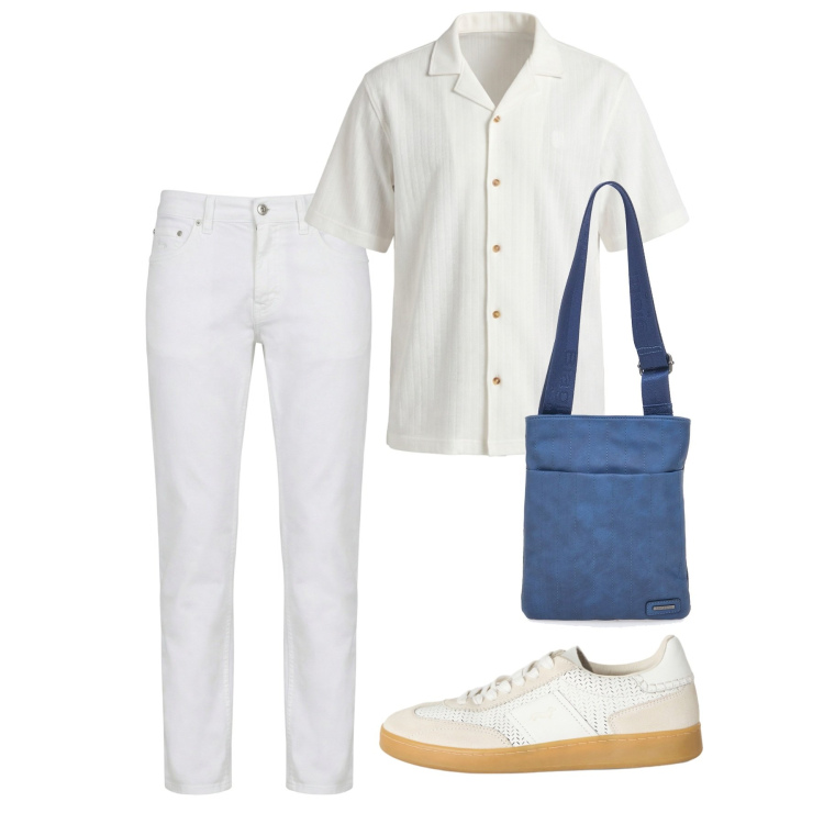 Outfit uomo - Agosto. Stile Casual per Tutti i giorni. Abbinamento con sneakers, pantaloni, camicie a manica corta, portafogli.