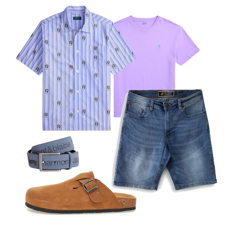 Outfit uomo - Vacanziero. Stile Casual per Mare. Abbinamento con cinture, t-shirt, camicie a manica corta, bermuda, sandali.