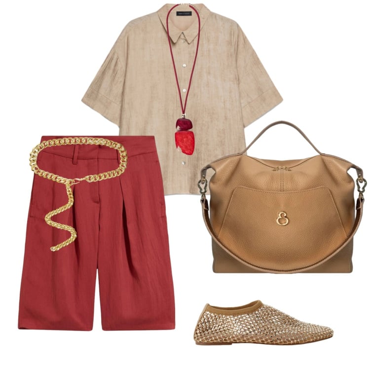 Outfit donna - Estate. per Mare. Abbinamento con bermuda, ballerine, cinture, camicie a manica corta, ciondoli, borse a mano.