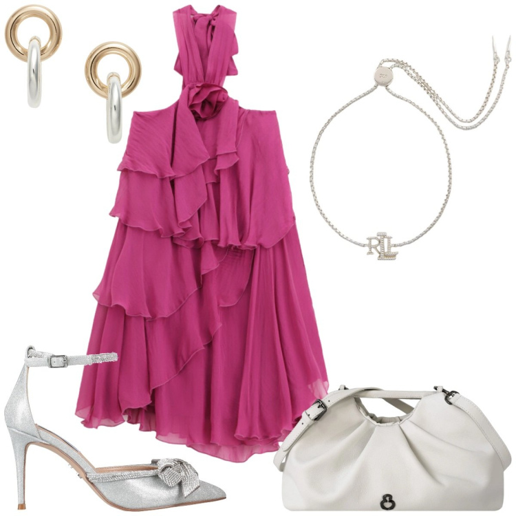 Outfit donna - Evento in piscina. Stile Romantica per Tutti i giorni. Abbinamento con décolleté, vestiti corti, orecchini, braccialetti, clutch.