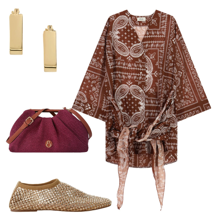 Outfit donna - Serata fuori. Stile Casual chic per Serata fuori. Abbinamento con ballerine, vestiti corti, orecchini, clutch.