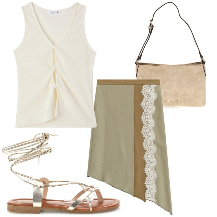 Outfit donna - Total look #2445365. Stile Romantica per Serata fuori. Abbinamento con canottiere, gonne longuette, sandali alla schiava, borse a tracolla.