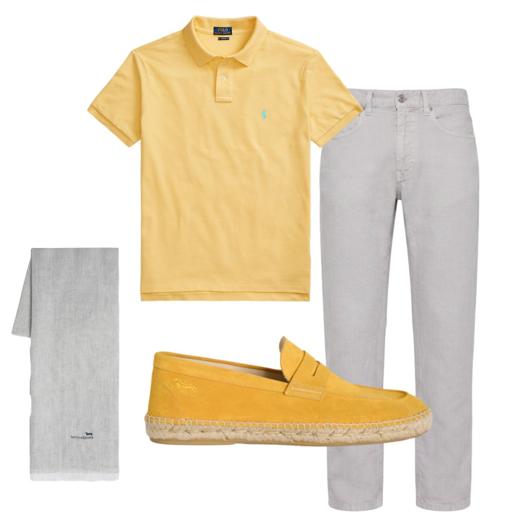 Outfit uomo - Total look #2445378. Stile Casual per Tutti i giorni. Abbinamento con sciarpe, espadrillas, pantaloni, polo.
