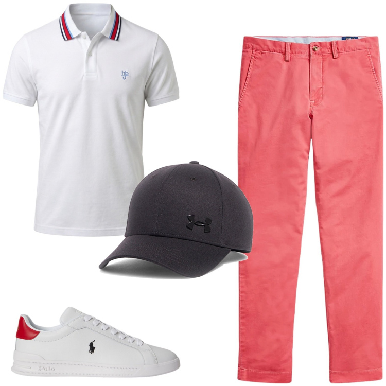 Outfit uomo - Total look #2445387. Stile Urban per Tutti i giorni. Abbinamento con polo, pantaloni, sneakers, cappelli con visiera.