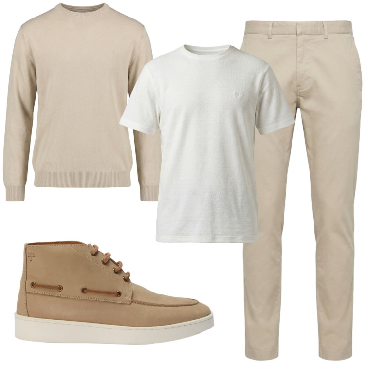 Outfit uomo - Total look #2445389. Stile Business/Elegante per Ufficio. Abbinamento con pantaloni, maglieria, t-shirt, stivali e stivaletti.