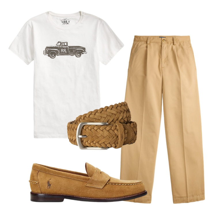 Outfit uomo - Total look #2445391. Stile Trendy per Serata speciale. Abbinamento con cinture, t-shirt, scarpe stringate, pantaloni.