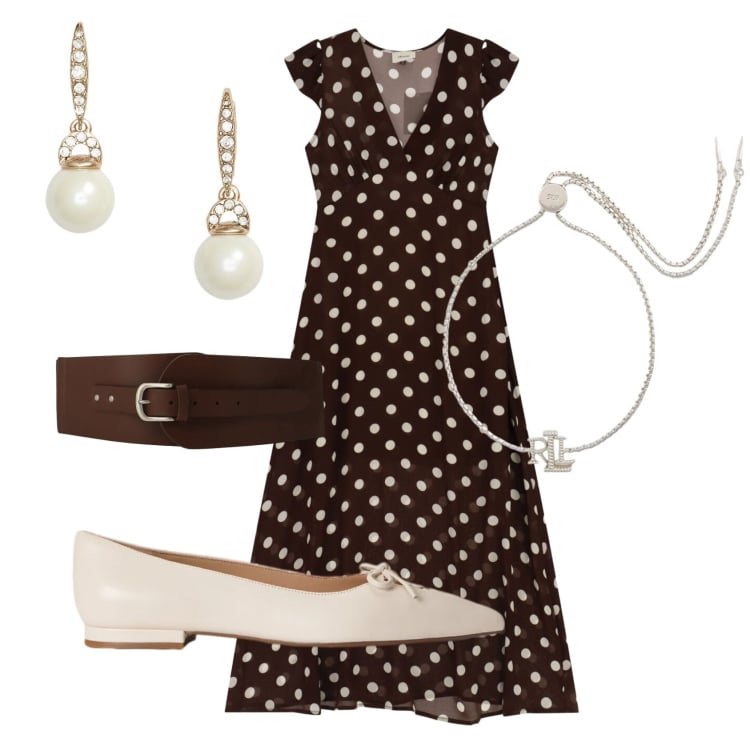 Outfit donna - Total look #2445444. Stile Vintage retrò per Tutti i giorni. Abbinamento con cinture, vestiti lunghi, braccialetti, orecchini, ballerine.